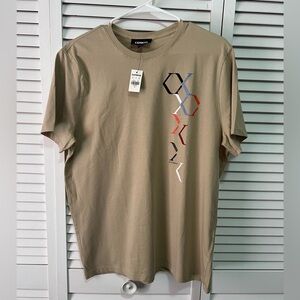 Express Men's Beige Hexagon Graphic Tee